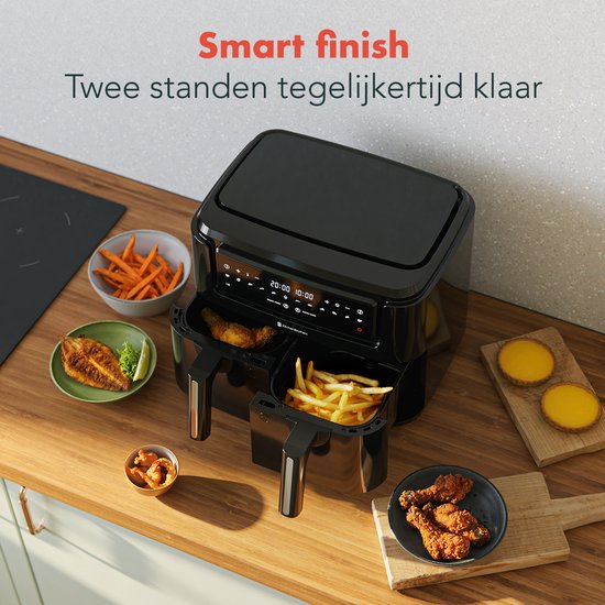 KitchenBrothers Airfryer – Dual Zone & 9 Liter – 2400 W – 36,1 x 40 x 32 cm – Zwart