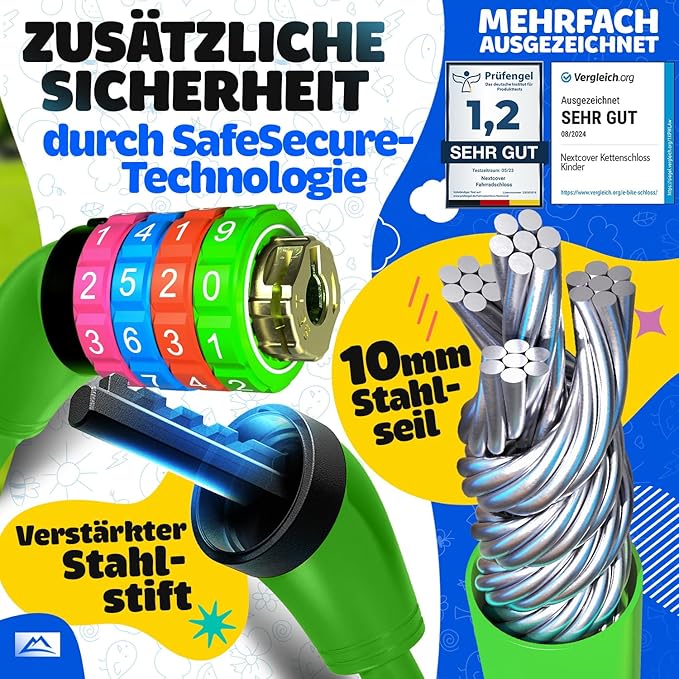 NEXTCOVER® Kinderfietsslot - 4-cijferige code - Scooterslot Extra robuust & veilig - Groen