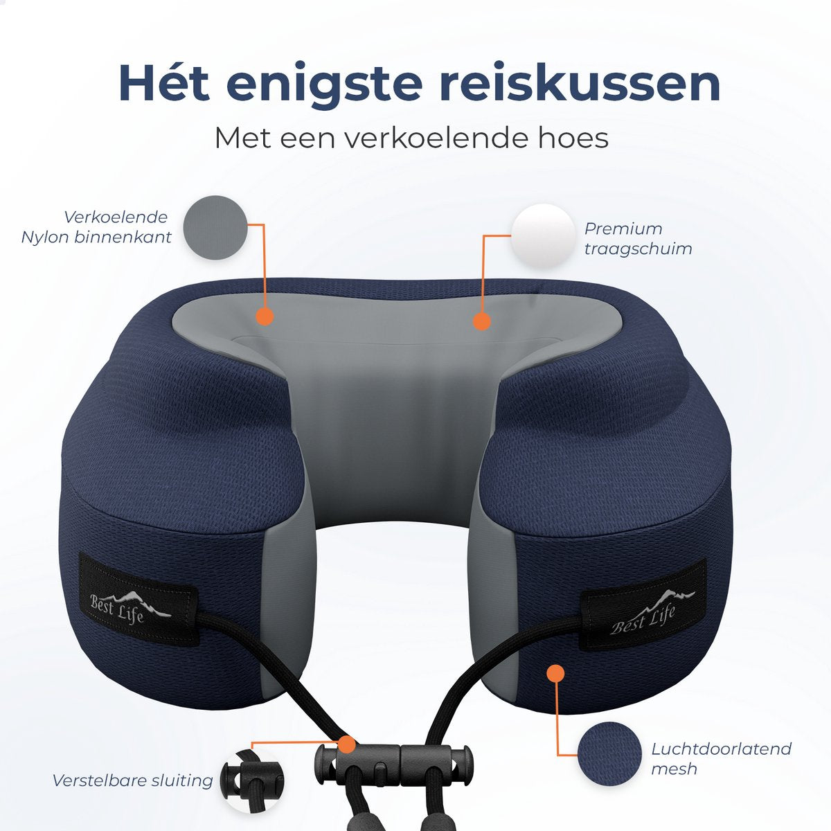 Best Life Shira Nekkussen - Memory Foam - Ergonomisch - Reiskussen - Blauw