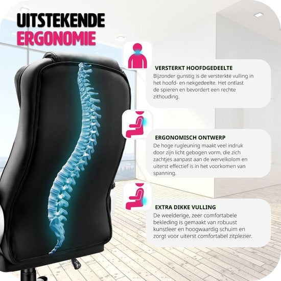 Tectake Luxe Design Bureaustoel - Zwart - Kunstleer - Verstelbaar - 400578