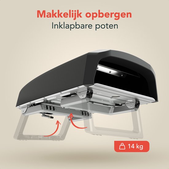 KitchenBrothers Pizza Oven - Gas - Tafelmodel - Inklapbaar - Pizzasteen - Dubbele Brander - Pizzaoven voor Buiten - Zwart/Grijs - Vaderdag Cadeau