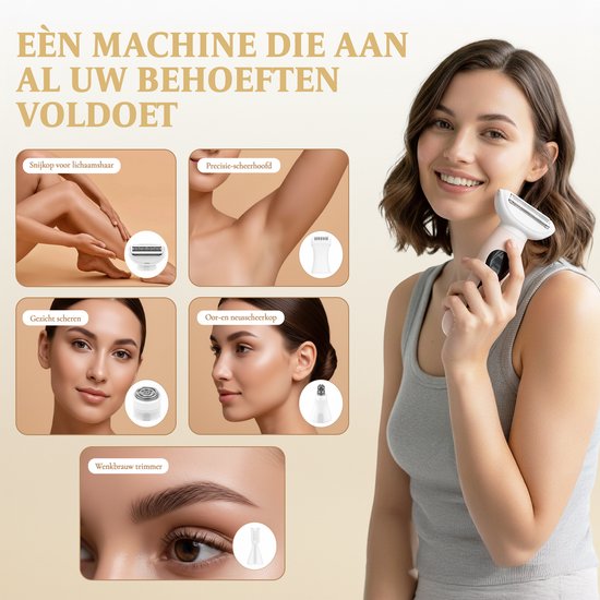 Ladyshave voor Vrouwen - 5 in 1 Scheerapparaat - Bikinilijn - Oksels - Benen - Gezichtshaar - Neustrimmer - Zeri