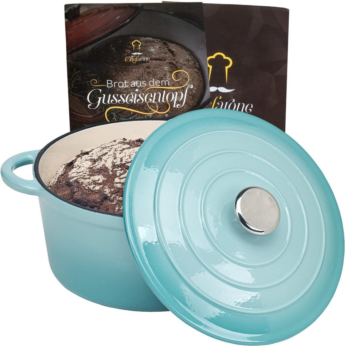 Chefarone Gietijzeren Pan – Braadpan – Inclusief Deksel – Geschikt Voor Alle Warmtebronnen – Geëmailleerd - Blauw