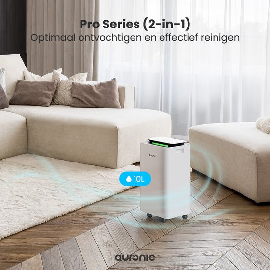 Auronic Luchtontvochtiger en Luchtreiniger - Pro Series - 10L per dag - Was-droog functie - Slaapkamer, Badkamer en Woonkamer - Wit