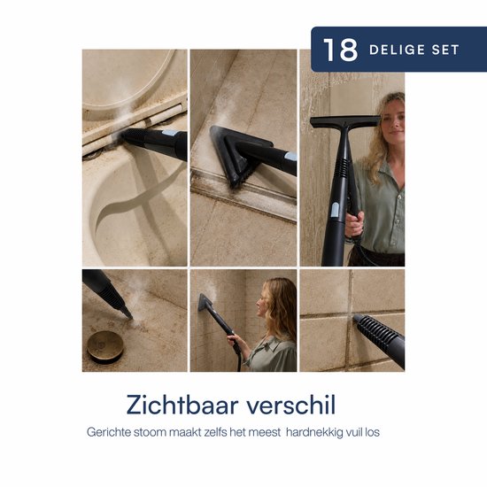 Samako Halo Stoomreiniger 1500W - Vloerreiniger met Instelbare Stoomstand - 15 Accessoires - 40min Stomen - Voegenreiniger voor Badkamer en Keuken - Blauw