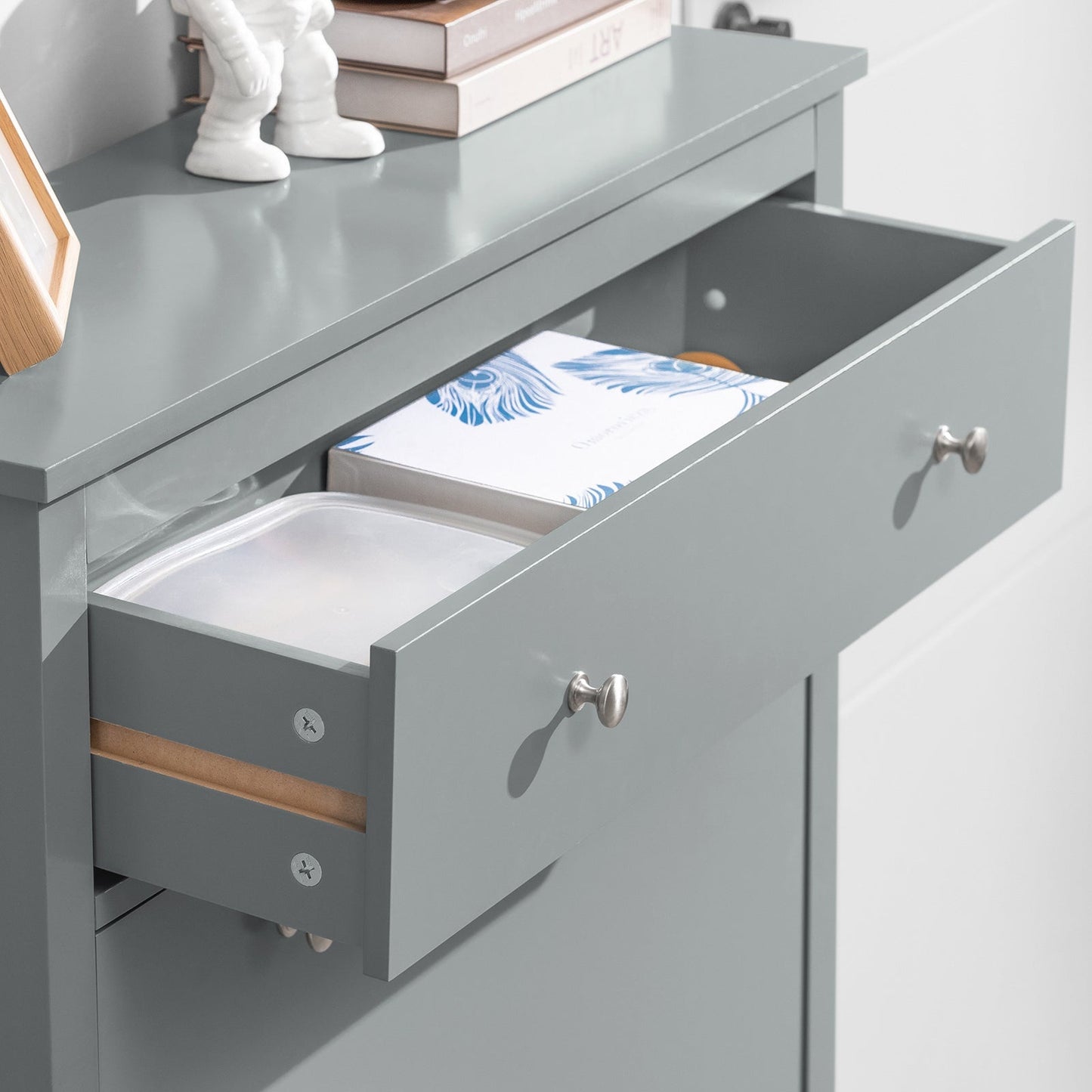 SoBuy FSR89-HG Schoenenkast met 2 Kleppen en 1 Lade - 80 x 25 x 108 cm - Grijs
