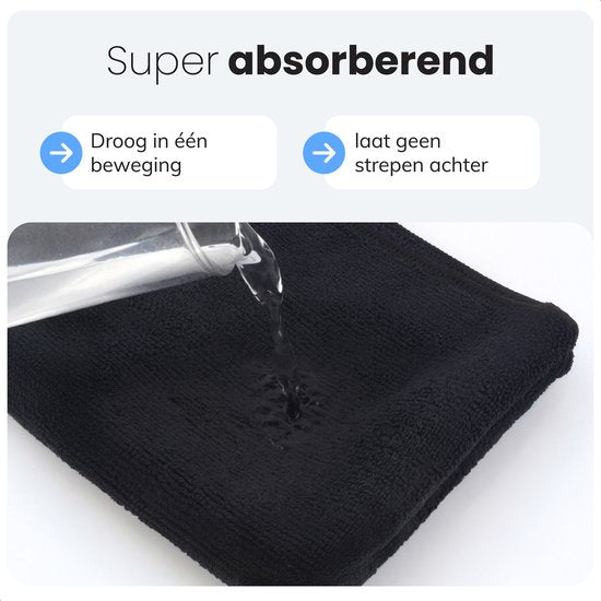 LUFT Microvezel doekjes - 14 stuks - 30x30cm - Geschikt voor raam, schoonmaak, ruiten, auto - Wisser - Reiniger - Schoonmaak doeken - Poets doek - Droogdoek - Vaatdoekjes - Zwart