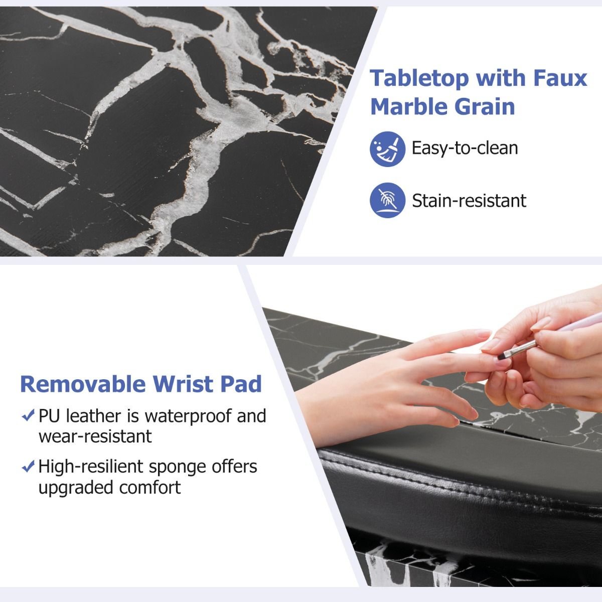 Coast Opvouwbare Professionele Manicuretafel – 90 x 40 x 77 cm, Zwart (Elektrische stofafzuiging, LED-lamp, Polskussen, Draagtas)