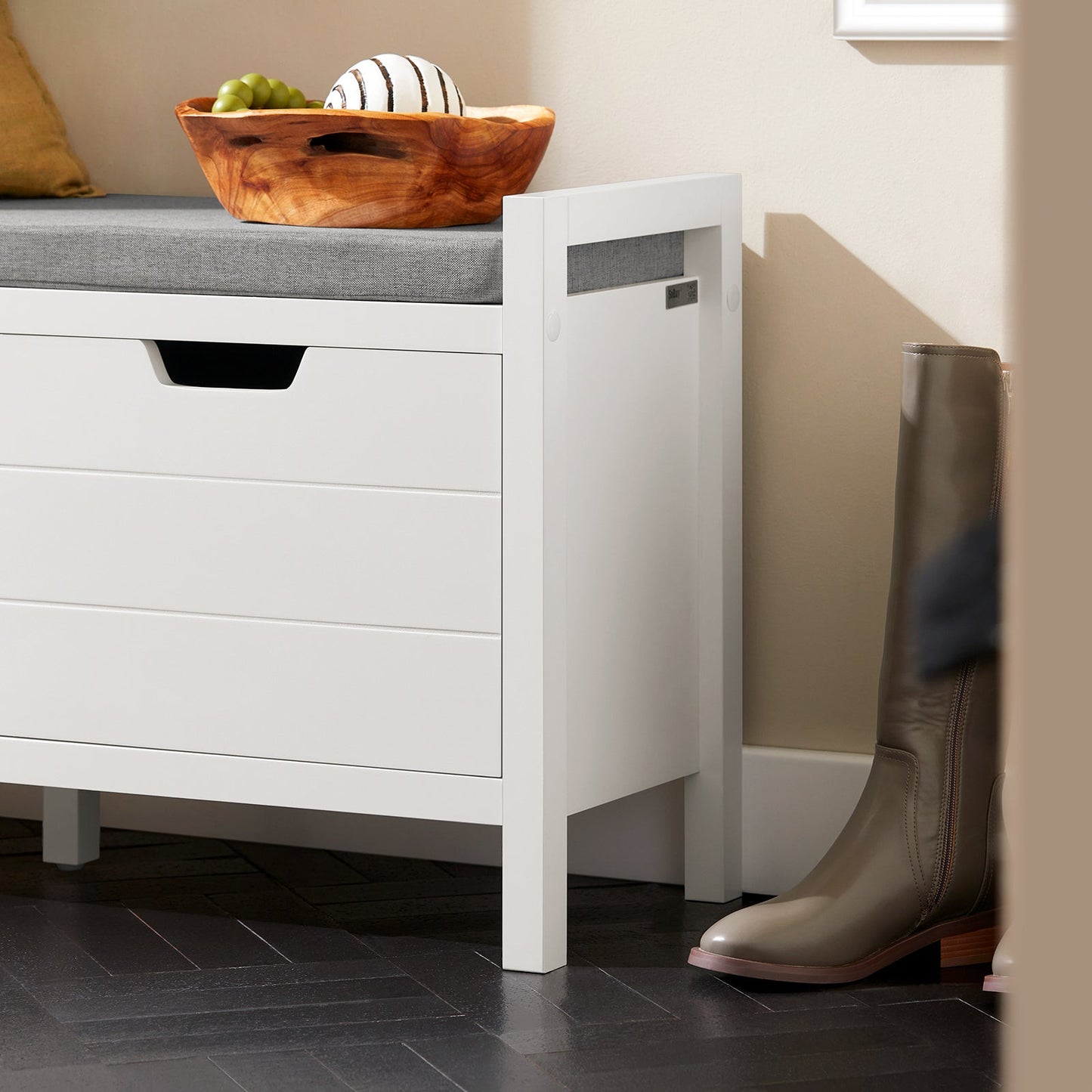 SoBuy FSR63-II-W Opbergbank 91x30x50 cm, Wit, Lage Entree Meubel met Zacht Gekussen en 2 Deuren