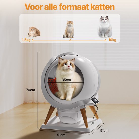 HoneyGuardian Automatische Kattenbak XXL - Zelfreinigende Kattenbak - Electrische kattenbakken - Waterbestendig & Wasbaar - met App - Incl. kattenbakmat en 40 opvangzakjes