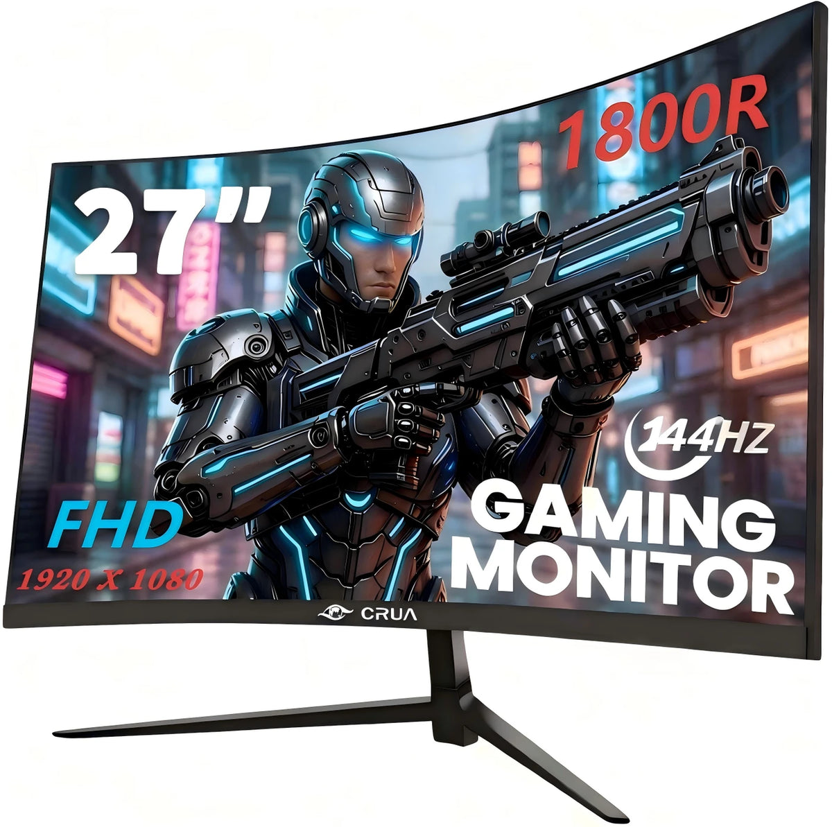 Crua 27 Inch Curved Gaming Monitor - 144Hz FHD 1800R VA-paneel - AMD FreeSync - Zwart
