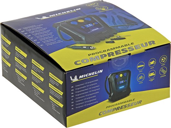 Michelin Compressor Bandenpomp 12V - Instelbare luchtdruk (0,05-7 bar) - Met USB-poort - Elektrische Bandenpomp - Fiets/Auto/Motor/Bal/Luchtbed - Met diverse mondstukken