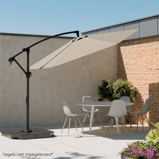 LifeGoods Zweefparasol - Rond Ø300 cm - UPF 50+ en Waterdicht - Tuinparasol - Eenvoudig verstelbaar - Taupe