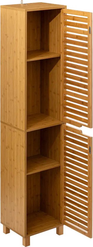 5Five Kolomkast - hoog - 34 x 24 x 170 cm - bamboe - bruin - badkamerkast - badkamer meubel