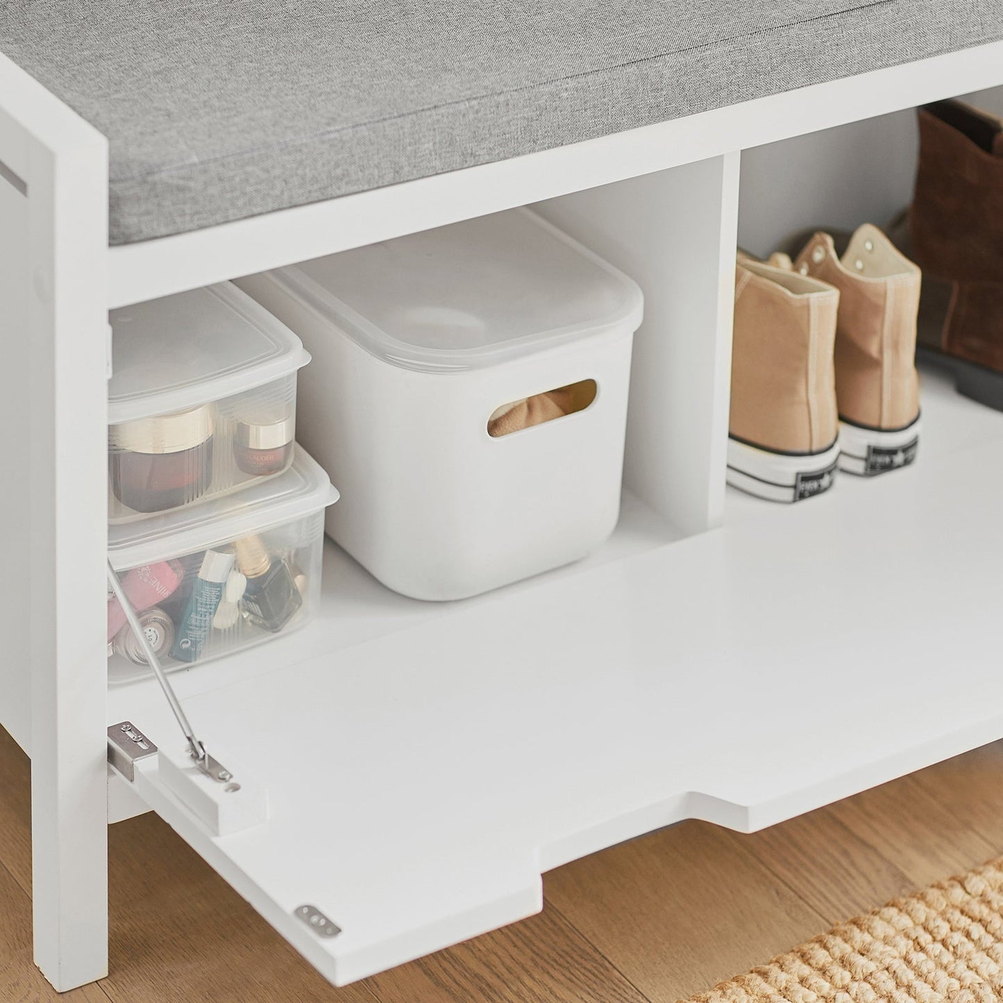 SoBuy Schoenenbank met 2 laden - Max. 150 kg - 91 x 30 x 50 cm - Wit/ Grijs