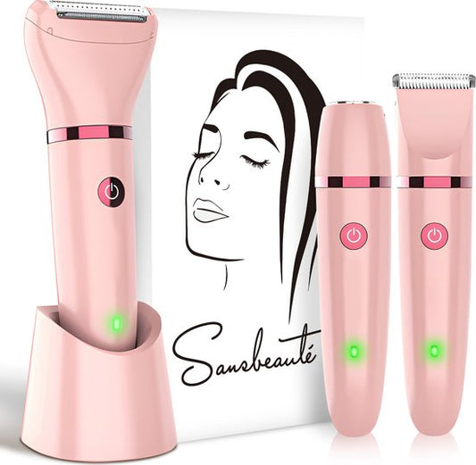 3-in-1 Ladyshave Gezicht - Oksels - Benen - Bikinilijn - Sansbeauté® - Scheerapparaat Vrouw - Ontharingsapparaat Electrisch Ontharen - Gezichtsontharing Dames - Trimmer Vrouw - Ladyshaves Bikini - USB Oplaadbaar