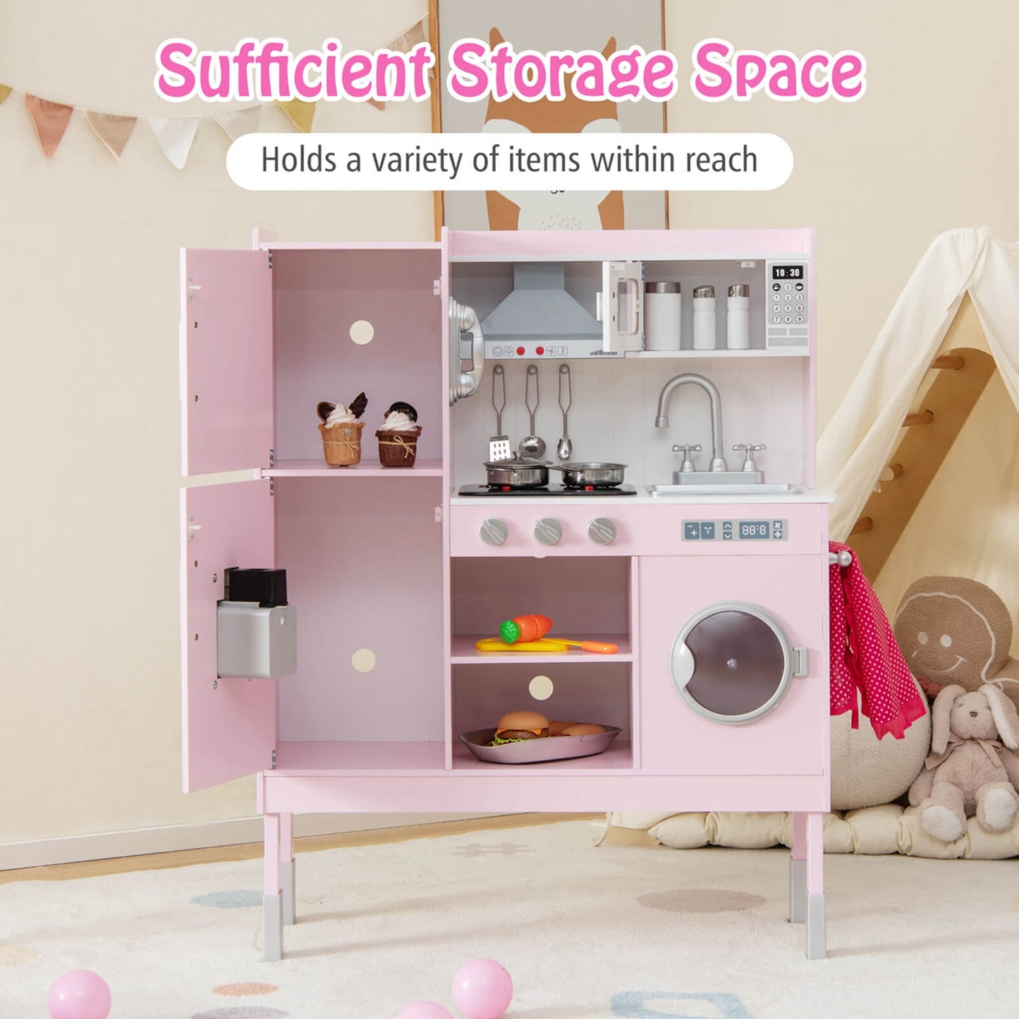 Coast Kinderkeuken met 16 spelaccessoires voor kinderen van 3 jaar 83 x 29 x 103 cm roze