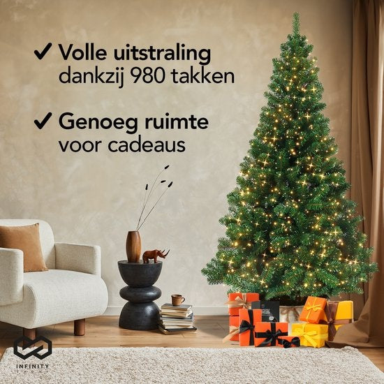 Infinity Goods Kunstkerstboom Met LED Verlichting - 240 cm - Realistische Kunststof Kerstboom - Metalen Standaard - Groen