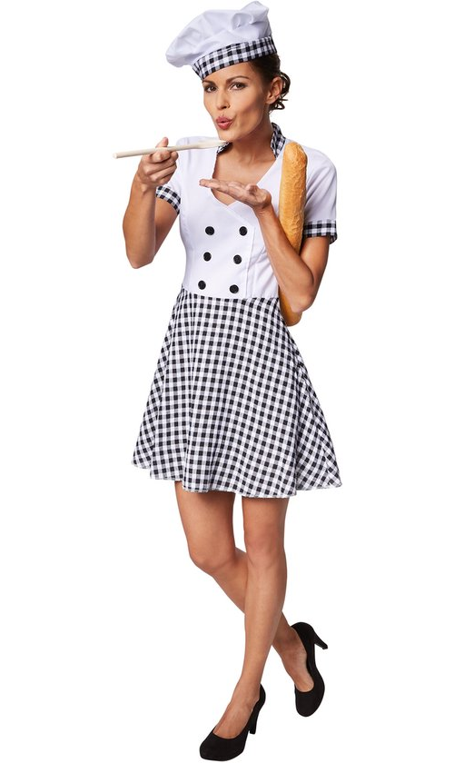 Dressforfun Vrouwenkostuum chef-kokkin L - verkleedkleding kostuum halloween verkleden feestkleding carnavalskleding carnaval feestkledij partykleding - 301510
