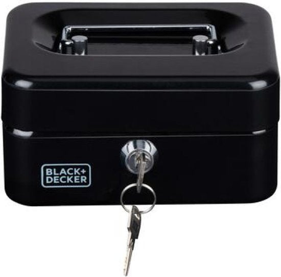 Black&Decker Geldkistje/kluisje - 2 sleutels - zwart - staal - muntbakje - 15 x 12 x 8 cm