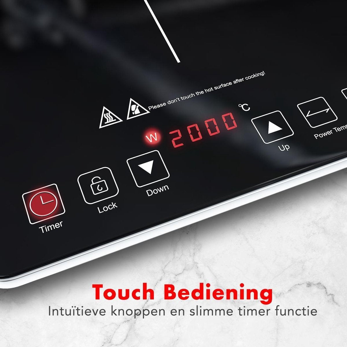 KitchenBrothers Inductie Kookplaat - 1 Pits - Vrijstaand - 2000W - Zwart