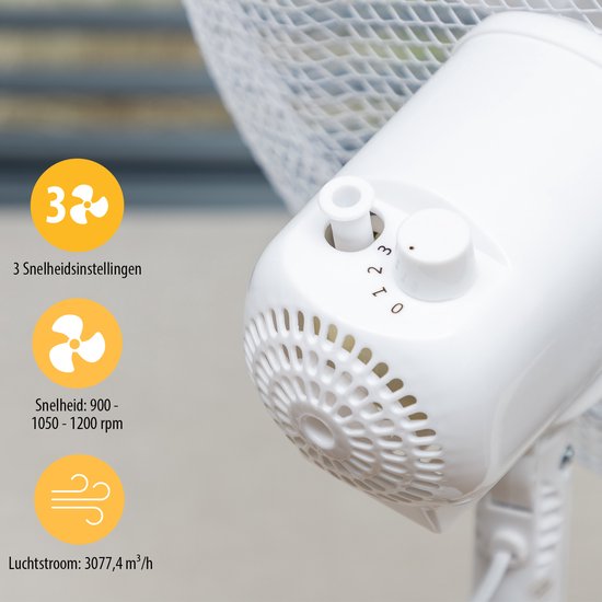 Statiefventilator 40 cm – 45W – 3 Snelheden – 85° Oscillatie – In Hoogte Verstelbaar – Tristar VE-5755 – Wit