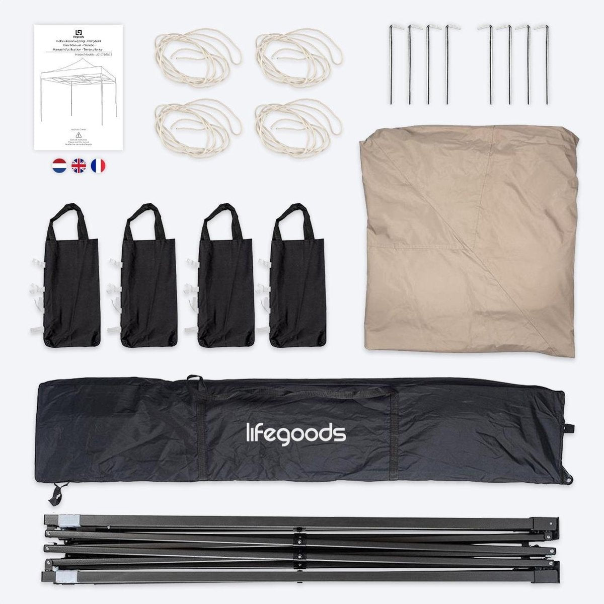 LifeGoods Tuintent Paviljoen 3x3 m opvouwbaar Beige