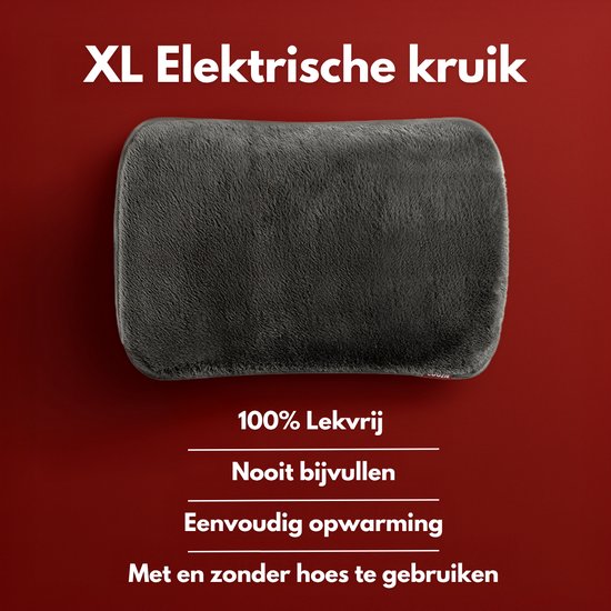 Coozie Elektrische Kruik XL – 1,65L – met ThermoSoft Hoes van Pluche – Verwarmende Zachte Warmwaterkruik – Warmtekruik – Antracietgrijs