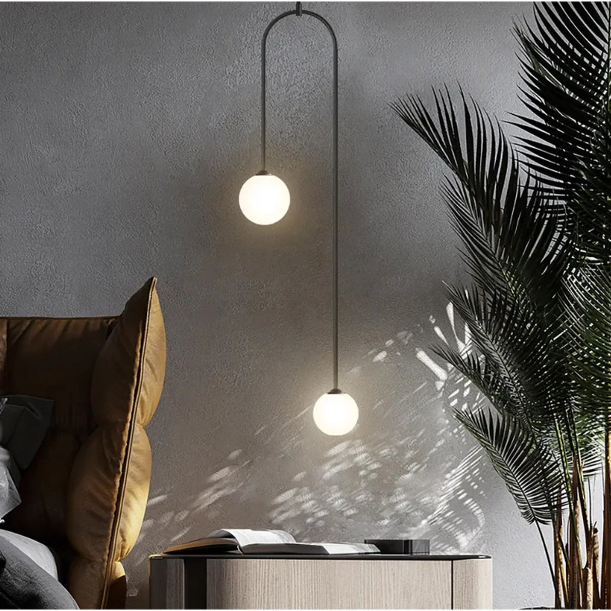 Homary Moderne Pendellamp Zwart met Glaskogel - 2-Lichts U-Vormig