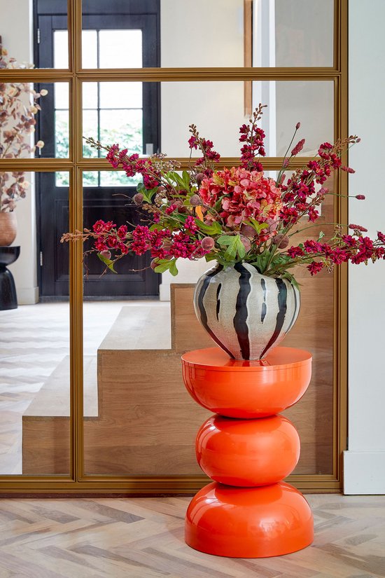 Mica Decorations Luna Tafel - Bijzettafel met Open Rond Design van Stevig IJzer - Salontafel Minimalistisch Voor Binnen - Nachtkastje Voor Kleine Ruimtes - H46 x Ø32 cm - Oranje