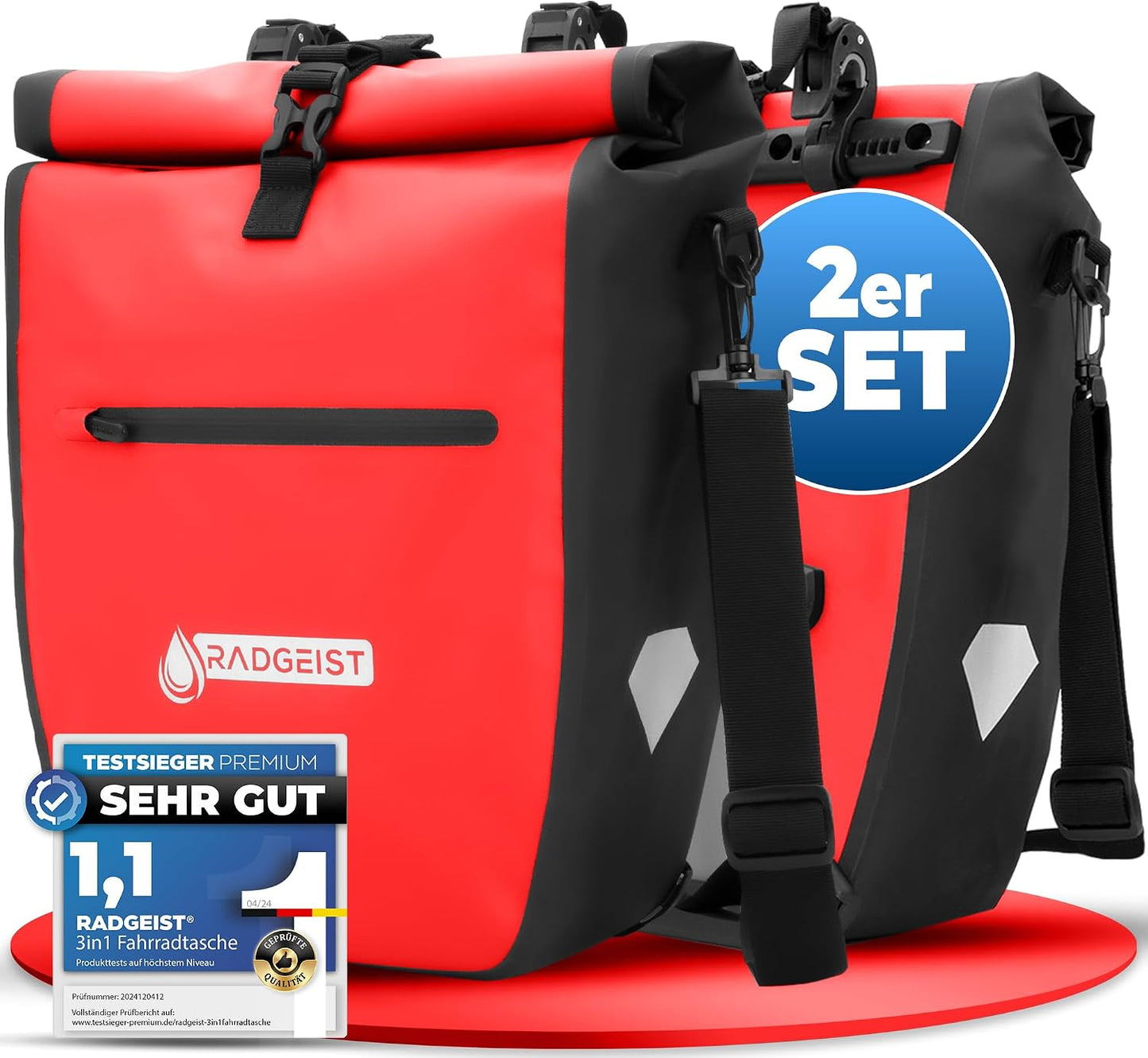 Radgeist Fietstas voor Bagagedrager - Waterdicht - Set van 2 - Rood