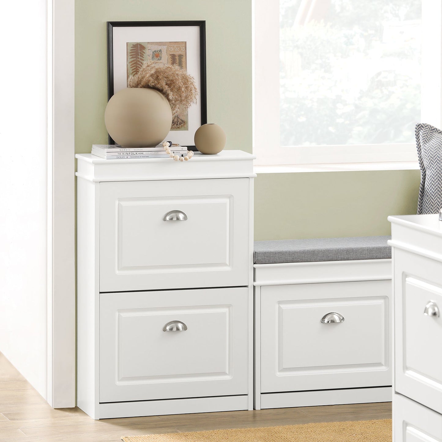 SoBuy Smalle Schoenenkast met 2 Kleppen - Wit - 24 x 60 x 102 cm