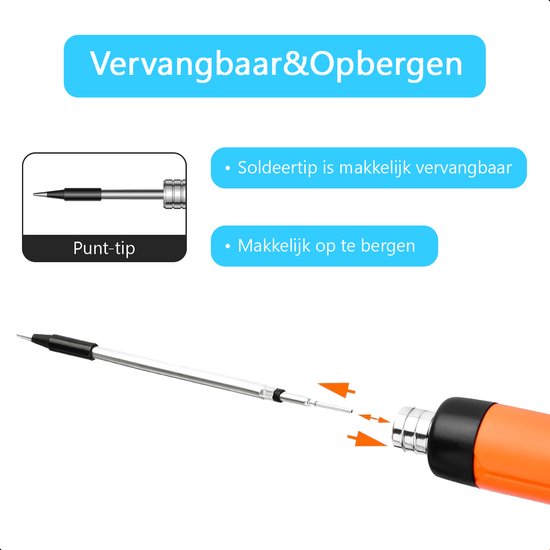 Tech Essentials Draadloze Soldeerbout - 8W - USB-C - Met Tin - Kit - Fijnsoldeerwerk - Pen - Accu - Soldeerset - Solder - Elektrisch Gereedschap - Oranje