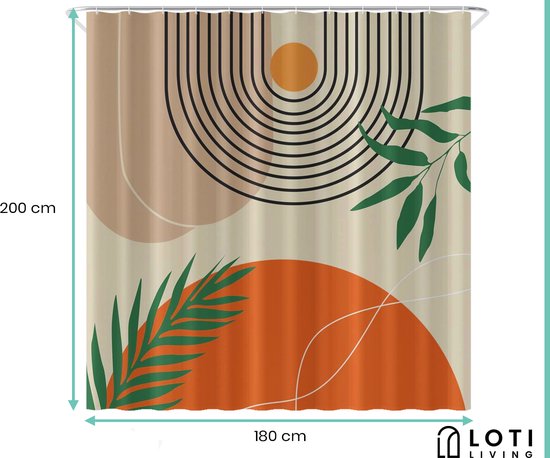 Loti Living Douchegordijn Anti Schimmel – Textured art - Inclusief ringen – Waterdicht - Polyester - Douchegordijn 180x200 cm