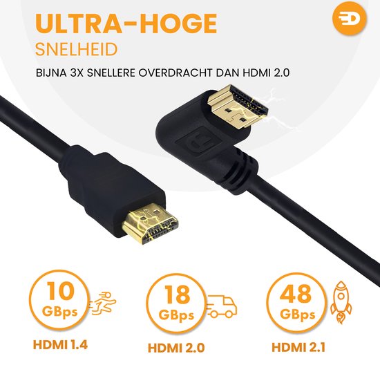Drivv. HDMI Kabel 2.1 - Haaks - Ultra HD 8K - HDMI naar HDMI - 2 meter - Zwart