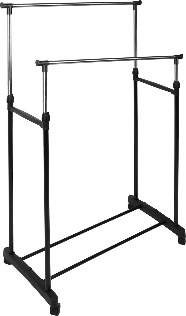 Niceey Kledingrek op Wieltjes - Verstelbaar Hoogte 90-160 cm - 130 KG Draagcapaciteit - Kleding Rek op Wielen - Kledingrek Metaal - Kledingrek Slaapkamer - Zwart