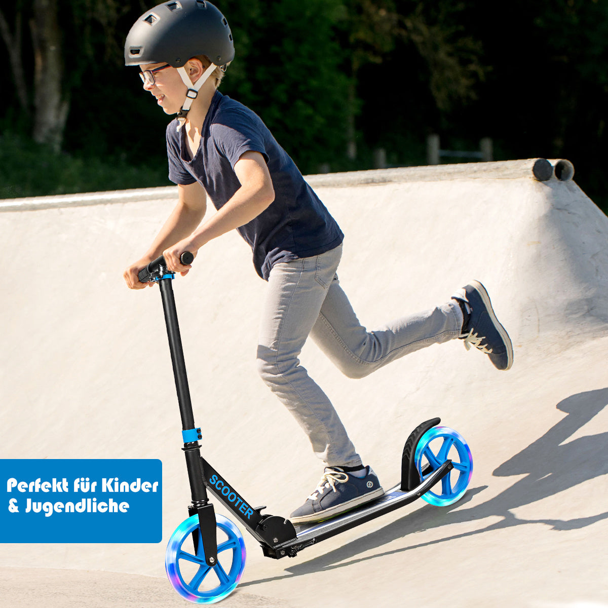 Coast Scooter Step Voor Kinderen Opvouwbaar - 100kg laadvermogen Met 2 LED wielen - Blauw