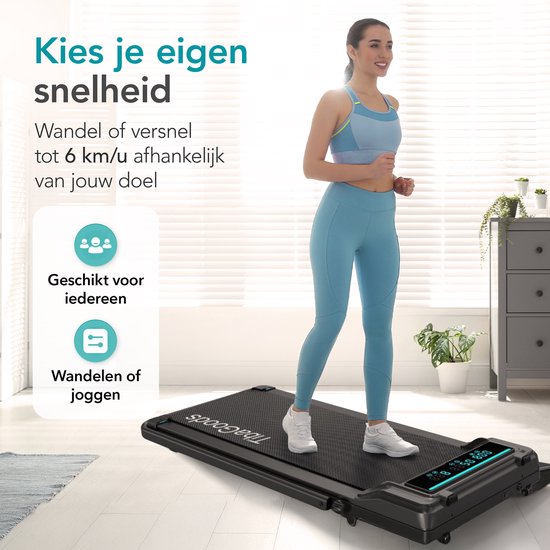 TibaGoods Loopband Inklapbaar - 1 t/m 6 km/u - Hardloopband voor thuis - Walking pad - Hometrainer - Hellingsfunctie 6% - Treadmill - Wandelband - Sport - Hardlopen - Voor onder het bureau