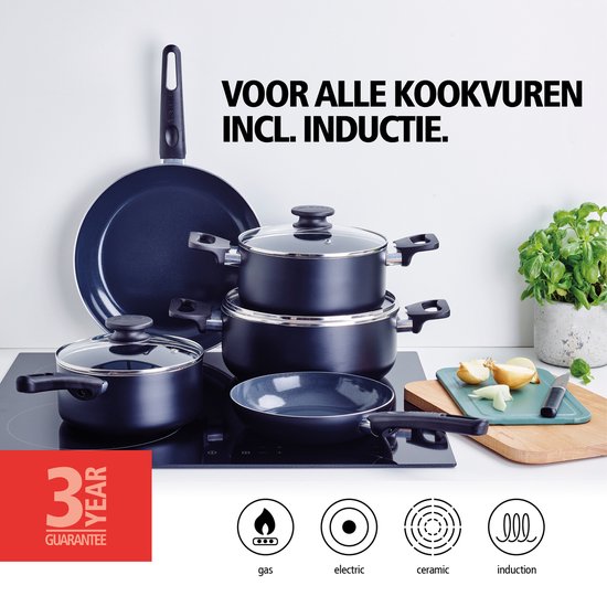 Brabantia Cooking Pleasure set - 7- delig - Inductie - Keramische anti aanbaklaag - 100% PFAS vrij - Zwart