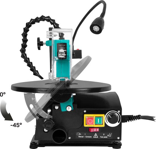 VONROC Figuurzaagmachine 120W – incl. voetpedaal – LED werklamp – Flexibele stofblazer - Incl. 6 zaagbladen
