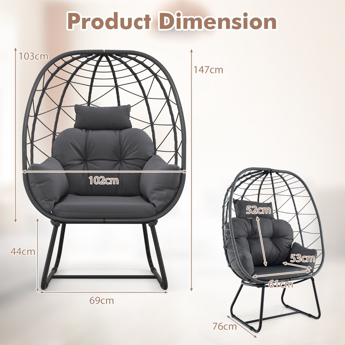 Coast Rotan Loungefauteuil - oversized eivorm - afneembaar kussen - grijs