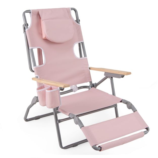Coast Opvouwbare Strandstoel 66 x 149 x 56 cm - 3-in-1 - Voetsteun/Gezichtsopening - Roze