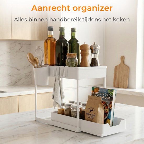 Posity Gootsteenkast Organizer - Keukenkastje Organizer - Schuiflade - Kast Organizer - Badkamer Organizer - Aanrecht Organiser - 1 Uitschuifbare Lade - Wit