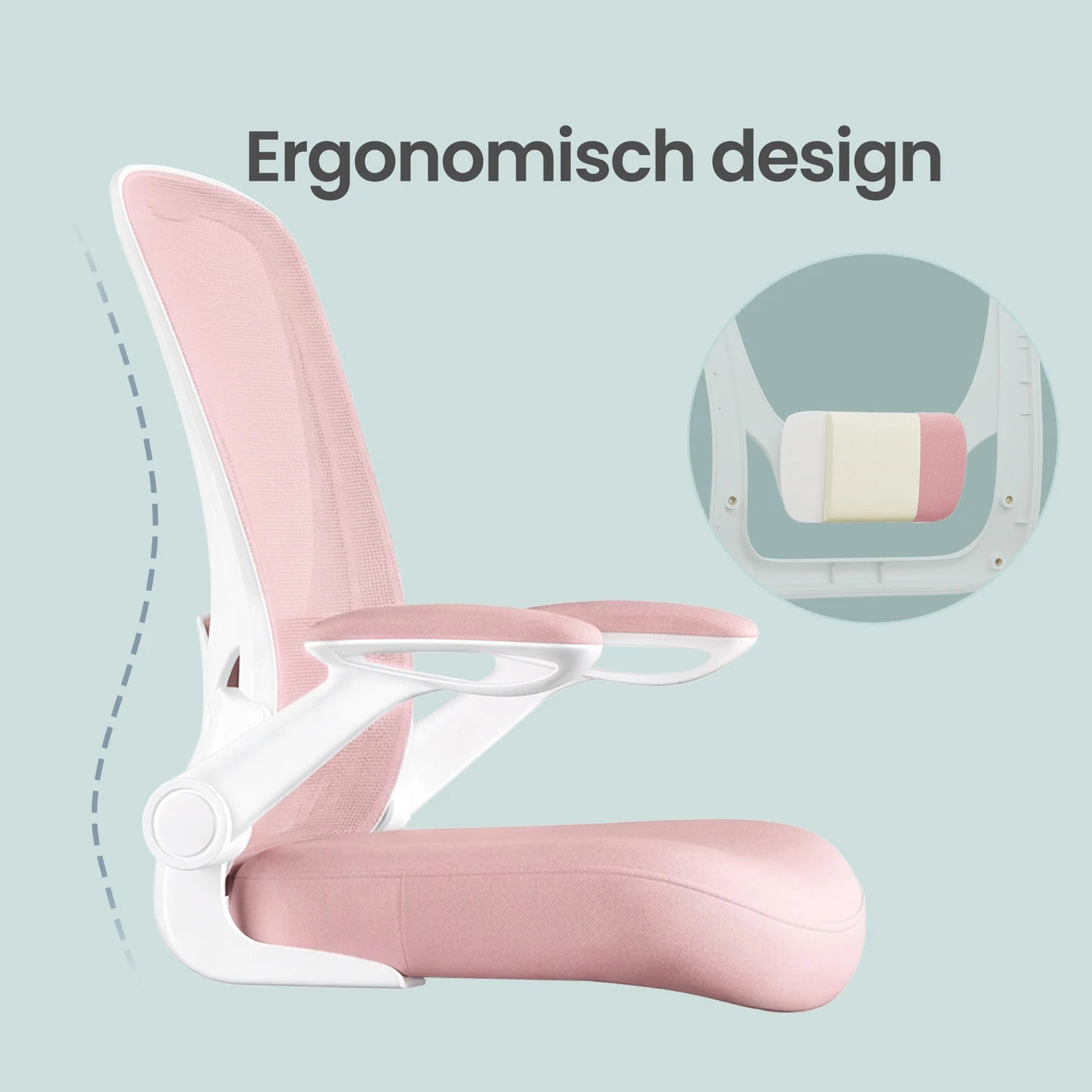 Joyfurnos Ergonomische Bureaustoel Roze - Verstelbare Lendensteun en Opklapbare Armleuningen - 60 x 64 x 103-110 cm
