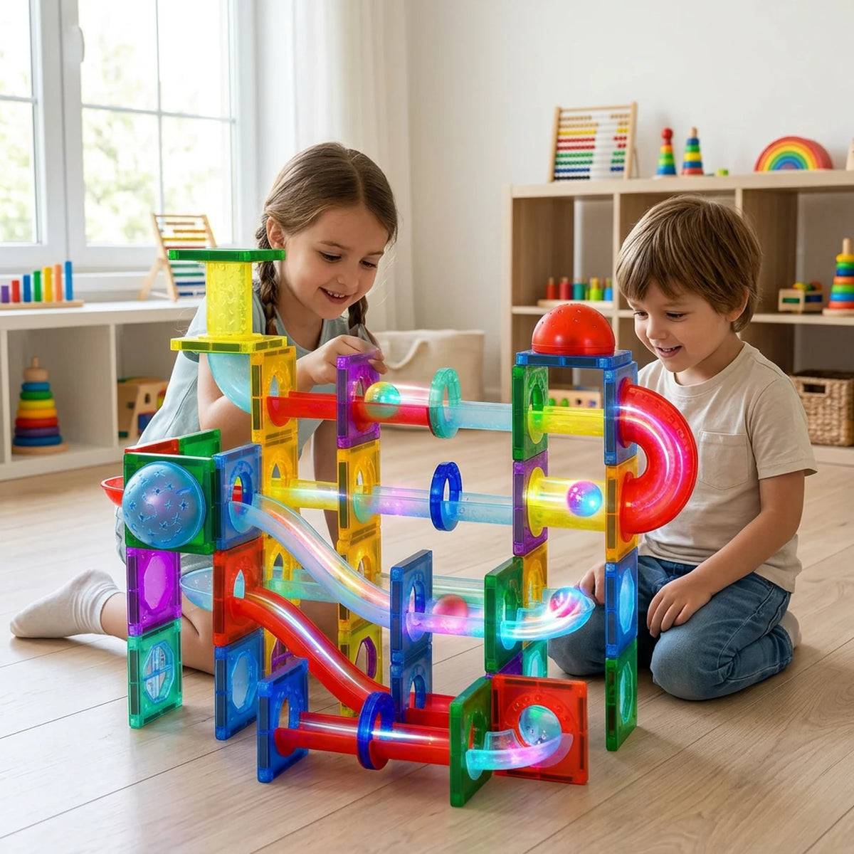 Tokky 3D Magnetische Bouwblokken 110 Stuks - Transparant - LED, Knikkerbaan, STEM, vanaf 5 Jaar