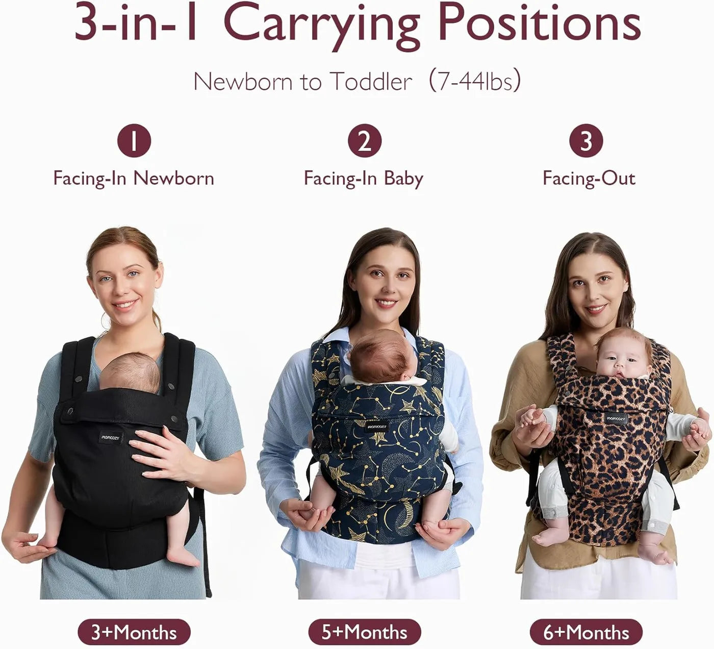 Momcozy Leopard Baby Draagzak - 3-in-1 - Ergonomisch - 3-20 kg - 100% Katoen - Verstelbaar - Wasbaar