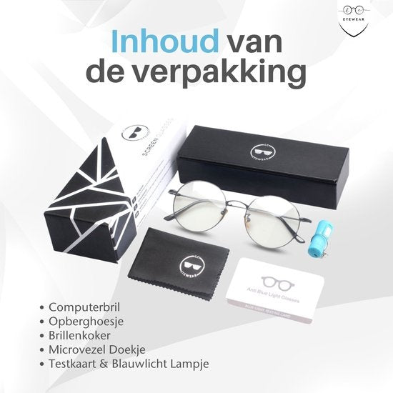 LC Eyewear Beeldschermbril - Blauw Licht - Incl. Brillenkoker - Metaal - Unisex - Zwart