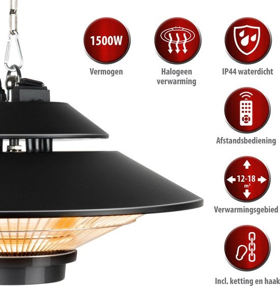 alpina Heater Terrasverwarmer - Infrarood Verwarming - IP44 Spatwaterdicht - 1500W - Zwart