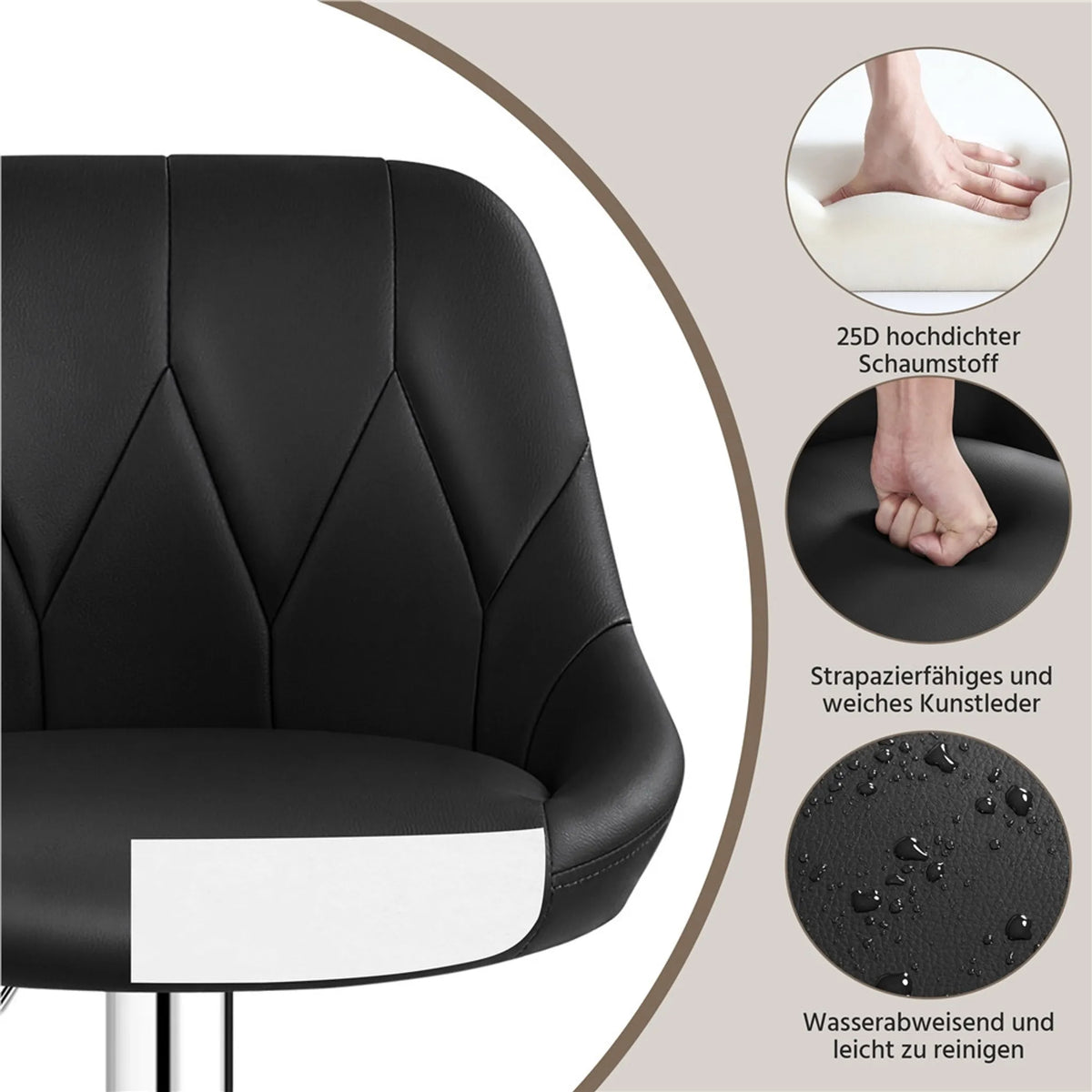 Yaheetech Set van 2 Verstelbare Barstoelen met Rugleuning 86-107,5 cm – Strak Zwart – Kunstleder en Metaal