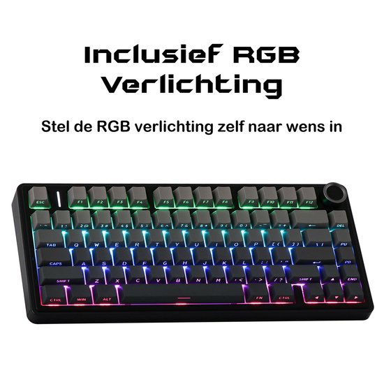EPOMAKER x AULA F75 - Zwart/Grijs - Mechanisch Draadloos Toetsenbord - RGB - 75% - QWERTY - Gaming Toetsenbord - Reaper Switch